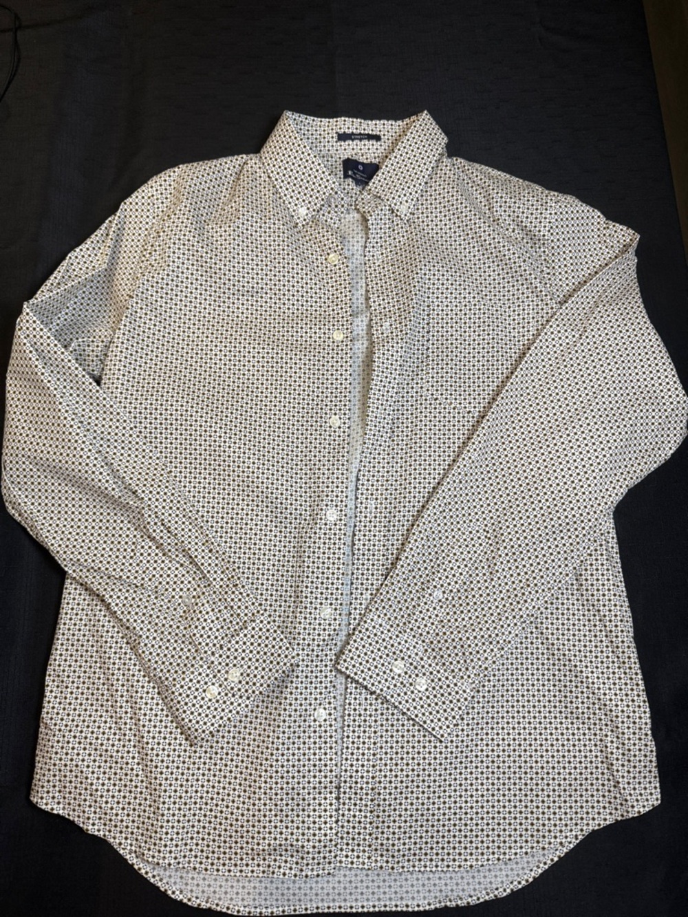 Ben Sherman White Button-Down Shirt with Navy Geometric Print